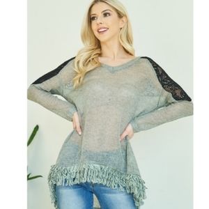 NEW Ryu A'reve Lace acent Knit Sweater